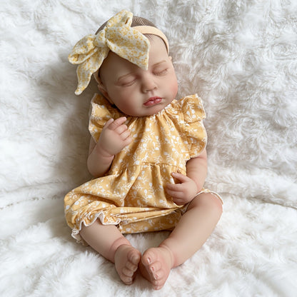 20 Inches Soft Touch Sleeping Loulou Reborn Baby Girl In yellow floral clothes