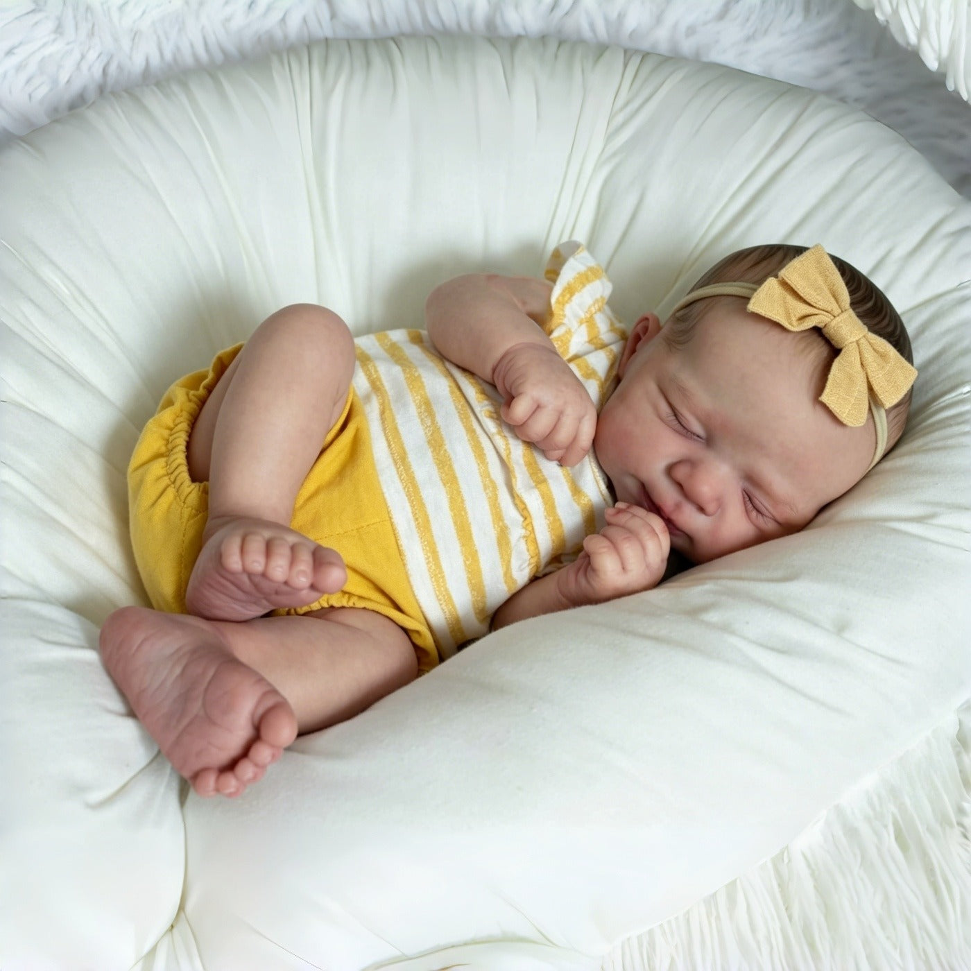 Bambola reborn Pascale da 48 cm che dorme con tutina gialla