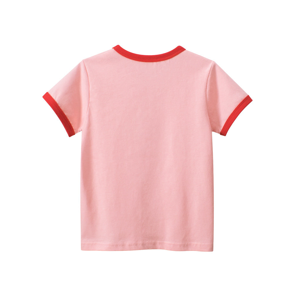 Cartoon cat head printed cotton short-sleeved T-shirt