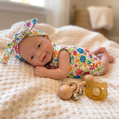 Mini bambola Reborn Vivienne da 20 cm in silicone pieno con tutina a fiori