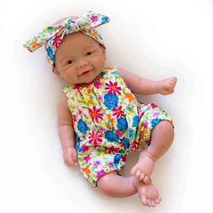 Mini bambola Reborn Vivienne da 20 cm in silicone pieno con tutina a fiori