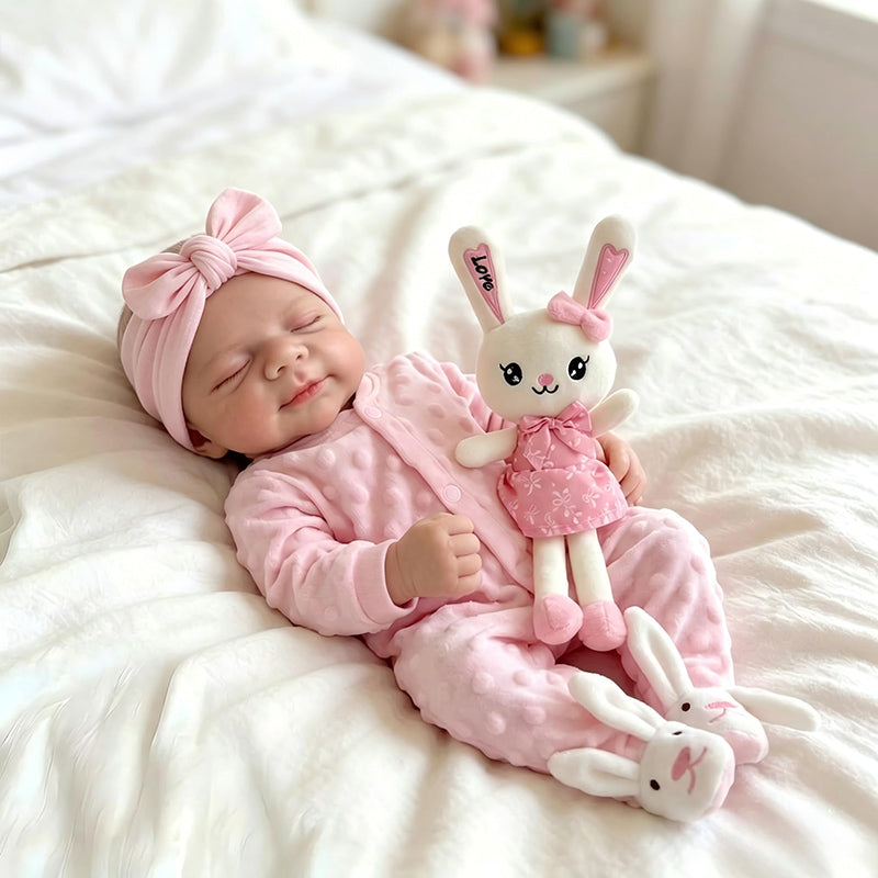 Bambola reborn Pascale alta 45cm interamente in silicone estensibile con vestitini rosa