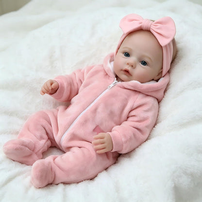 Bambina reborn di 45cm con occhi azzurri e vestitini rosa - Meadow