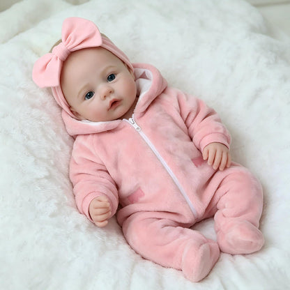 Bambina reborn di 45cm con occhi azzurri e vestitini rosa - Meadow
