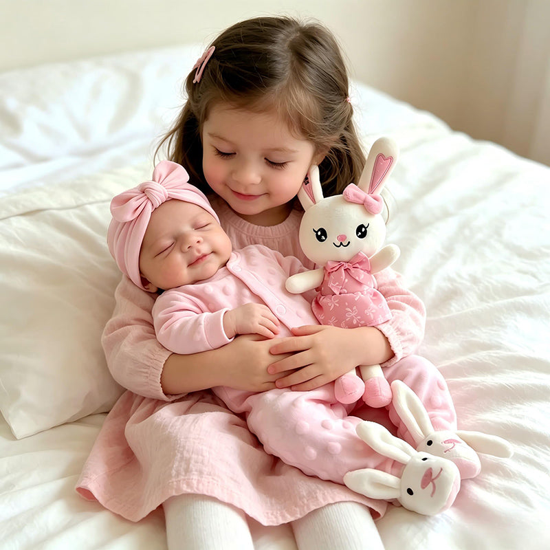 Bambola reborn Pascale alta 45cm interamente in silicone estensibile con vestitini rosa