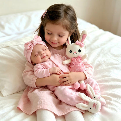 Bambola reborn Pascale alta 45cm interamente in silicone estensibile con vestitini rosa
