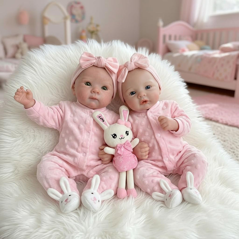 Bambole reborn in silicone pieno da 18 pollici Bettie e Meadow gemelle con abiti rosa