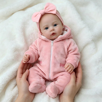 Bambina reborn di 45cm con occhi azzurri e vestitini rosa - Meadow