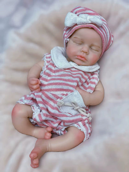 Gemelle Reborn Loulou da 30 cm in silicone realistiche a occhi chiusi con vestitini a righe