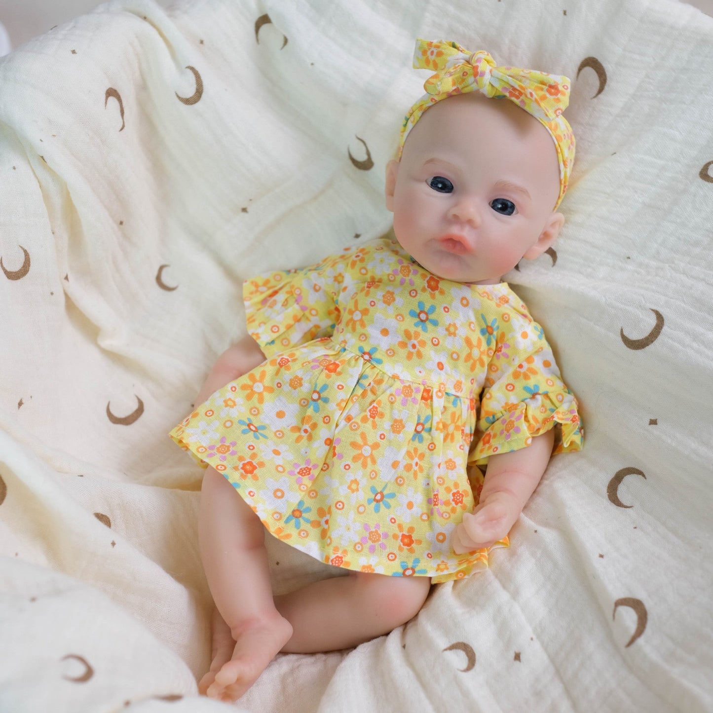 30cm Soft Full Silicone Meadow Reborn Baby Girl In Yellow Flower Dress