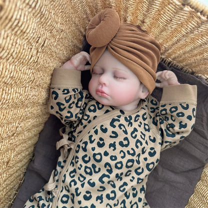 20 Inches Cute Closed Eyes Reborn Doll Loulou in Leopard Print clothes