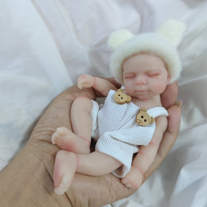 6 Inch Closed Eyes Silicone Mini Reborn Doll Girl Pascale In Bear Overalls