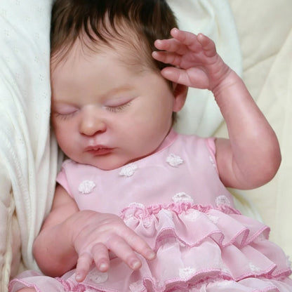 20 Inches Lifelike Closed Eyes Short Hair Laura Reborn Baby Girl In Pink Dress