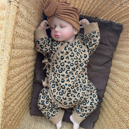 20 Inches Cute Closed Eyes Reborn Doll Loulou in Leopard Print clothes