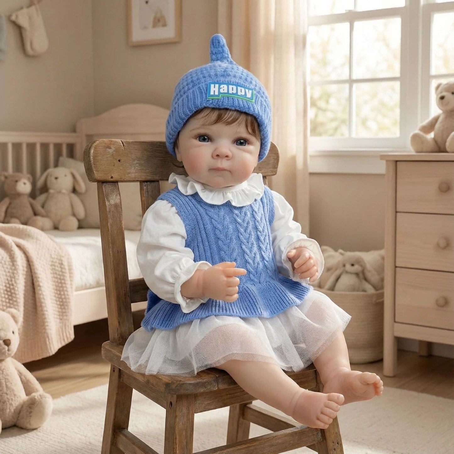 18 Inches Lifelike Blue Eyes Bettie Reborn Baby Girl in Bue Sweater