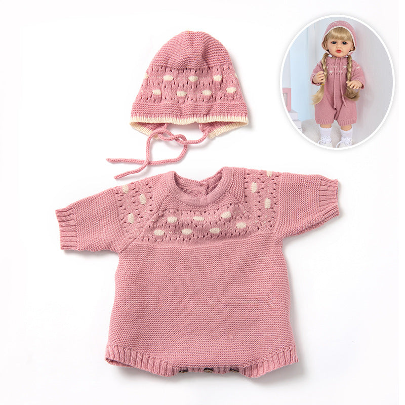 Completo due pezzi composto da tutina e cappellino a pois in maglia per bambole reborn da 55 cm (22 pollici)