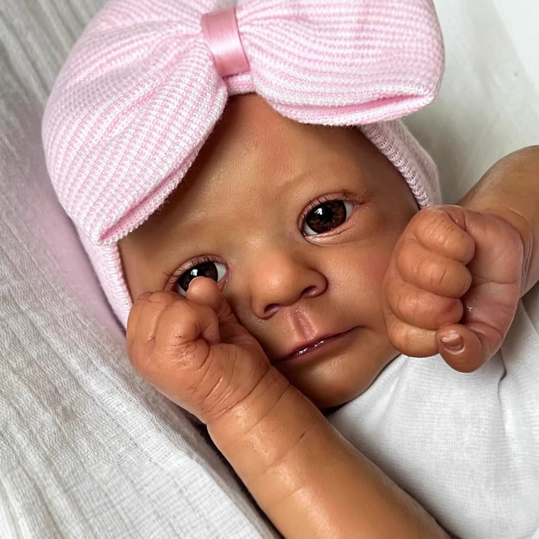 18 Inches Lifelike Dark Skin Reborn Doll With Pink Hat-Felicia