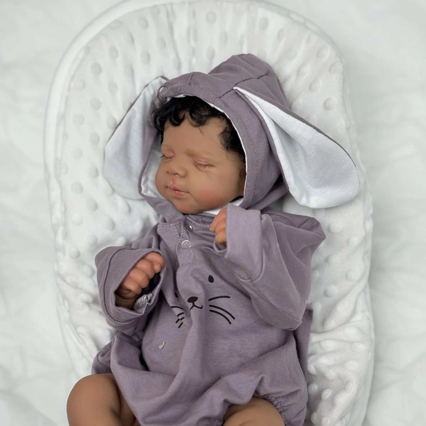 45cm Closed Eyes Dark Skin Short Hair Reborn Doll Girl-Pascale