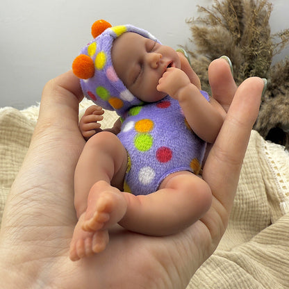 15cm Silicone Dark Skin Loulou Mini Reborn Doll in Polk Dot Outfits