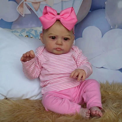 19 Inches Open Eyes Heron Reborn Doll In Pink Srtipe Outfits