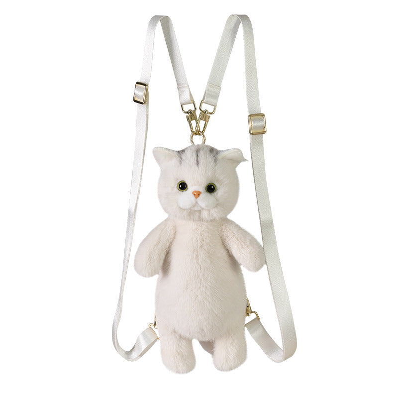Adorabile zaino di peluche fatto a mano realistico a forma di gatto British Shorthair bianco