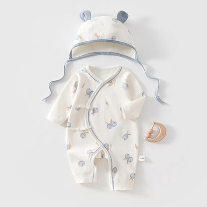 Completo due pezzi composto da body e cappellino in cotone stampato per bambole reborn da 45 a 55 cm