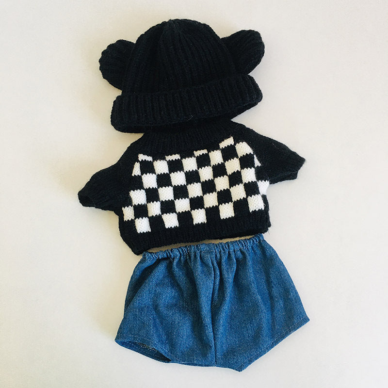 Completo da 3 pezzi composto da maglione a quadri jeans e cappello per bambole reborn da 30 cm (12 pollici)