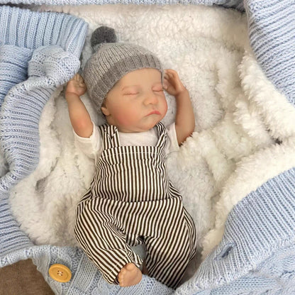 Mini bambole reborn realistiche da 30 cm che dormono in abiti a righe - Levi