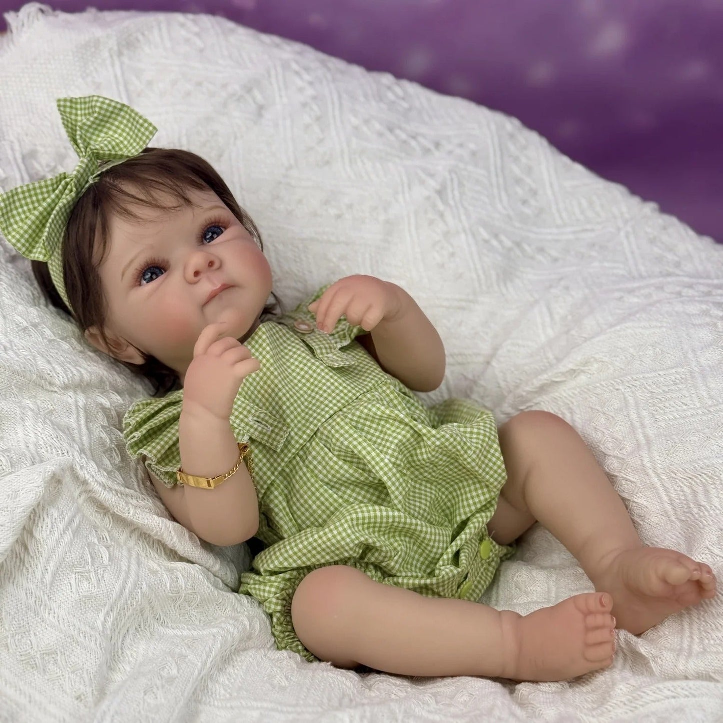 45cm Lifelike Vinyl Body Short Hair Bettie Reborn Baby Girl in Green Clothes