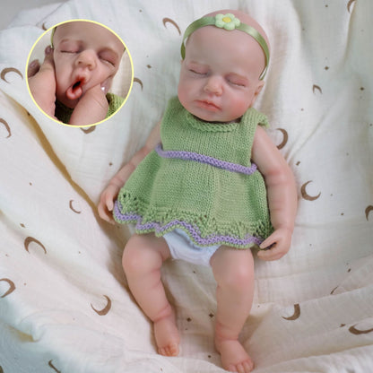 30cm Soft Full Silicone Asleep Loulou Reborn Doll Girl In Green Dress