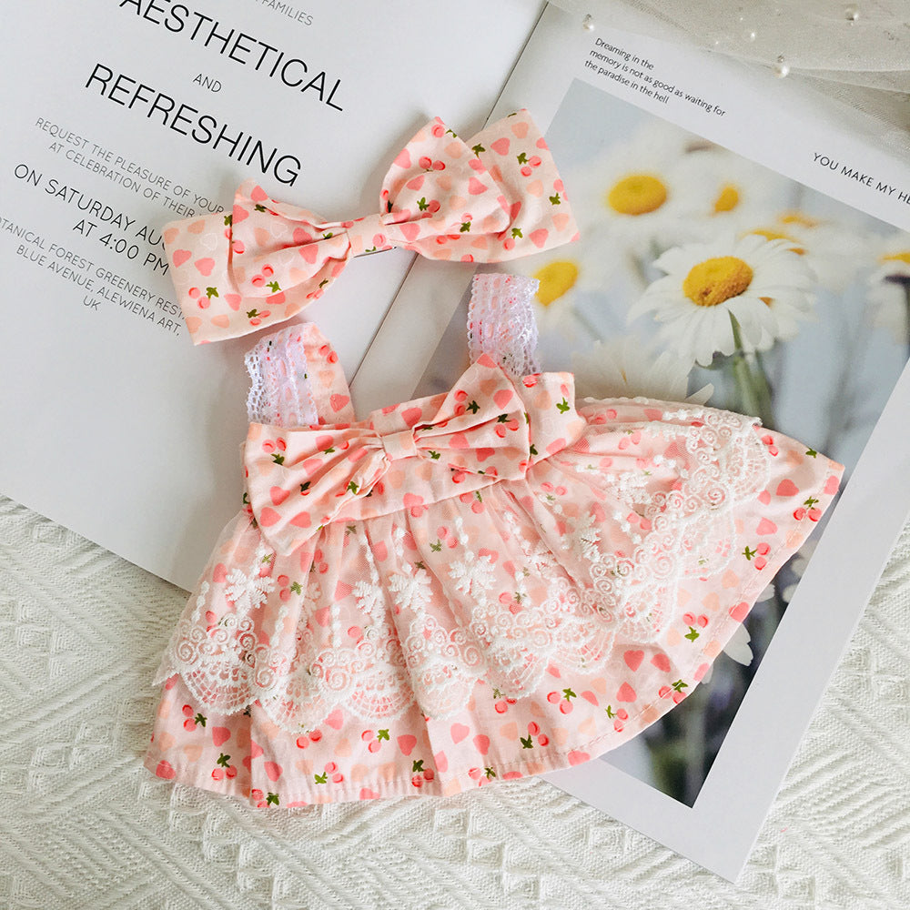 Set da 2 pezzi per bambole da 30 cm: grazioso vestitino in pizzo a fiori e fermaglio per capelli