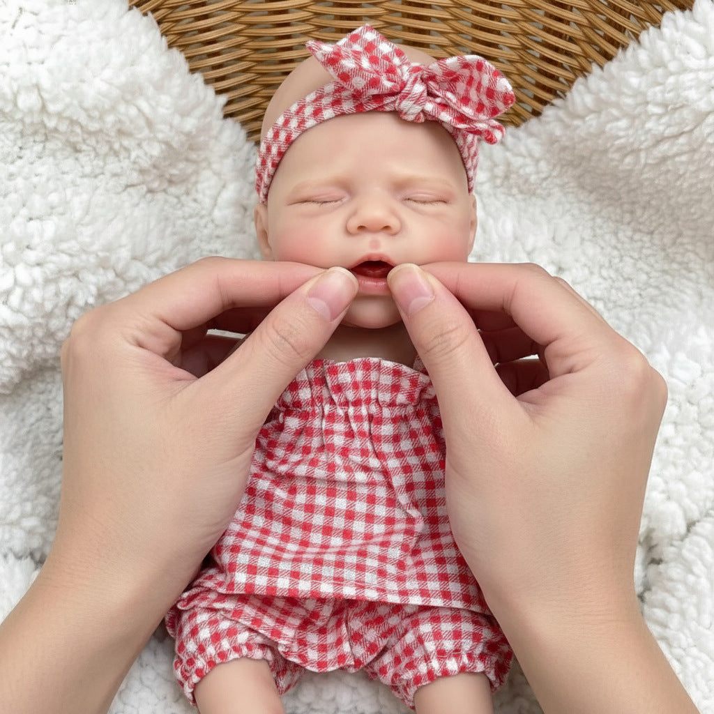 30cm Openable Mouth Silicone Pascale Reborn Doll Girl In Red Plaid Clothes