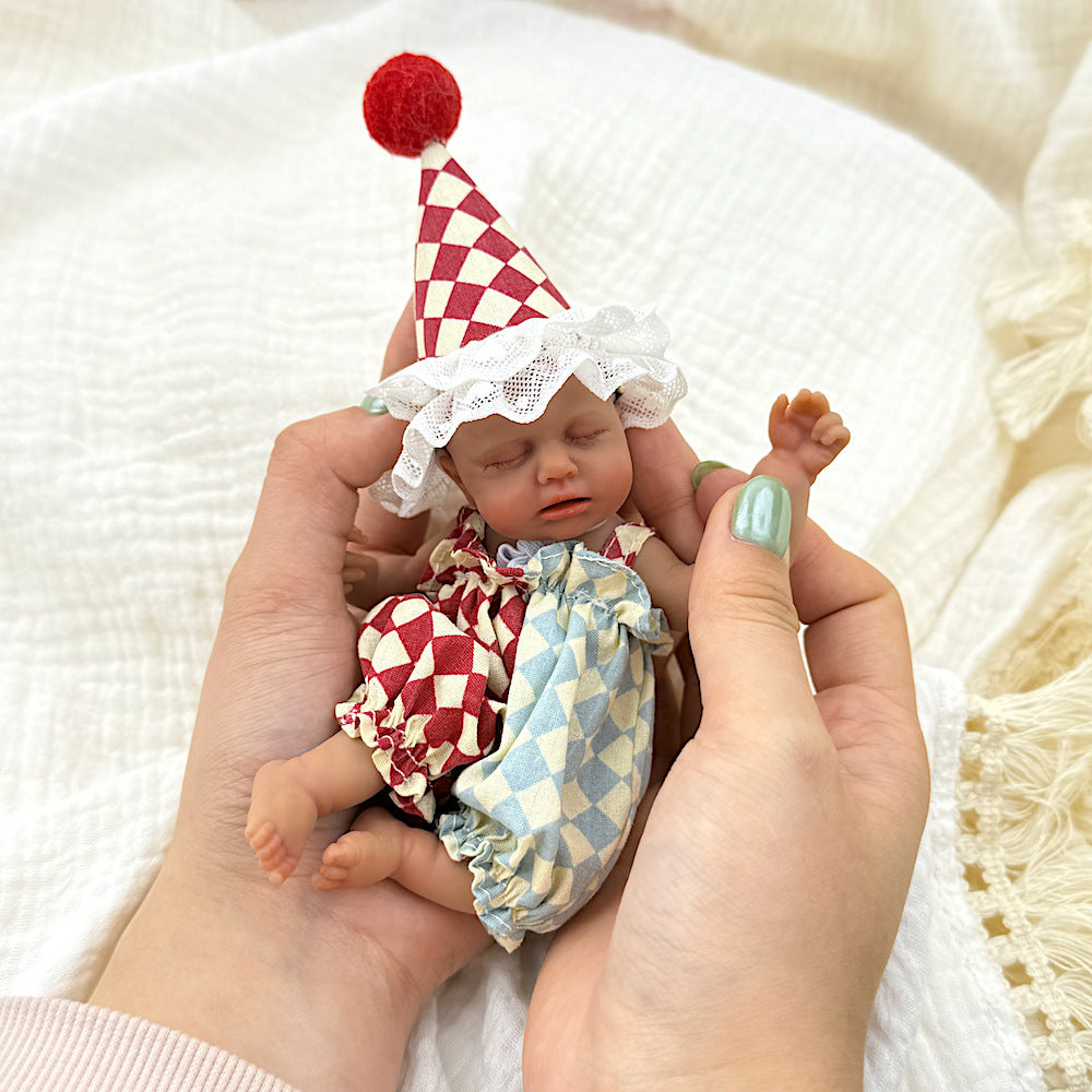 15cm Silicone Dark Skin Loulou Mini Reborn Doll in clown costume