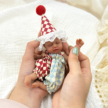 15cm Silicone Dark Skin Loulou Mini Reborn Doll in clown costume