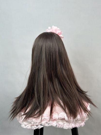 Bambola Reborn Bambina Capelli Castani Lunghi 22 Pollici In Abito Rosa-Betty