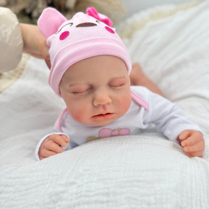 45cm Full Silicone Stretchable Loulou Reborn Girl in Pink Bear Outfits