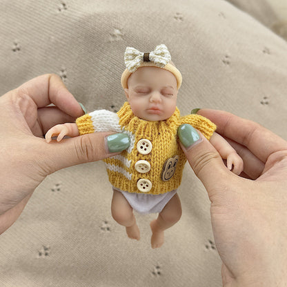 15cm Silicone Closed Eyes loulou Mini Reborn Doll in Yellow Stripes Sweater