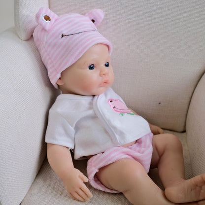 30cm Soft Full Silicone Blue Eyes Meadow Reborn Baby Girl In Pink Clothes