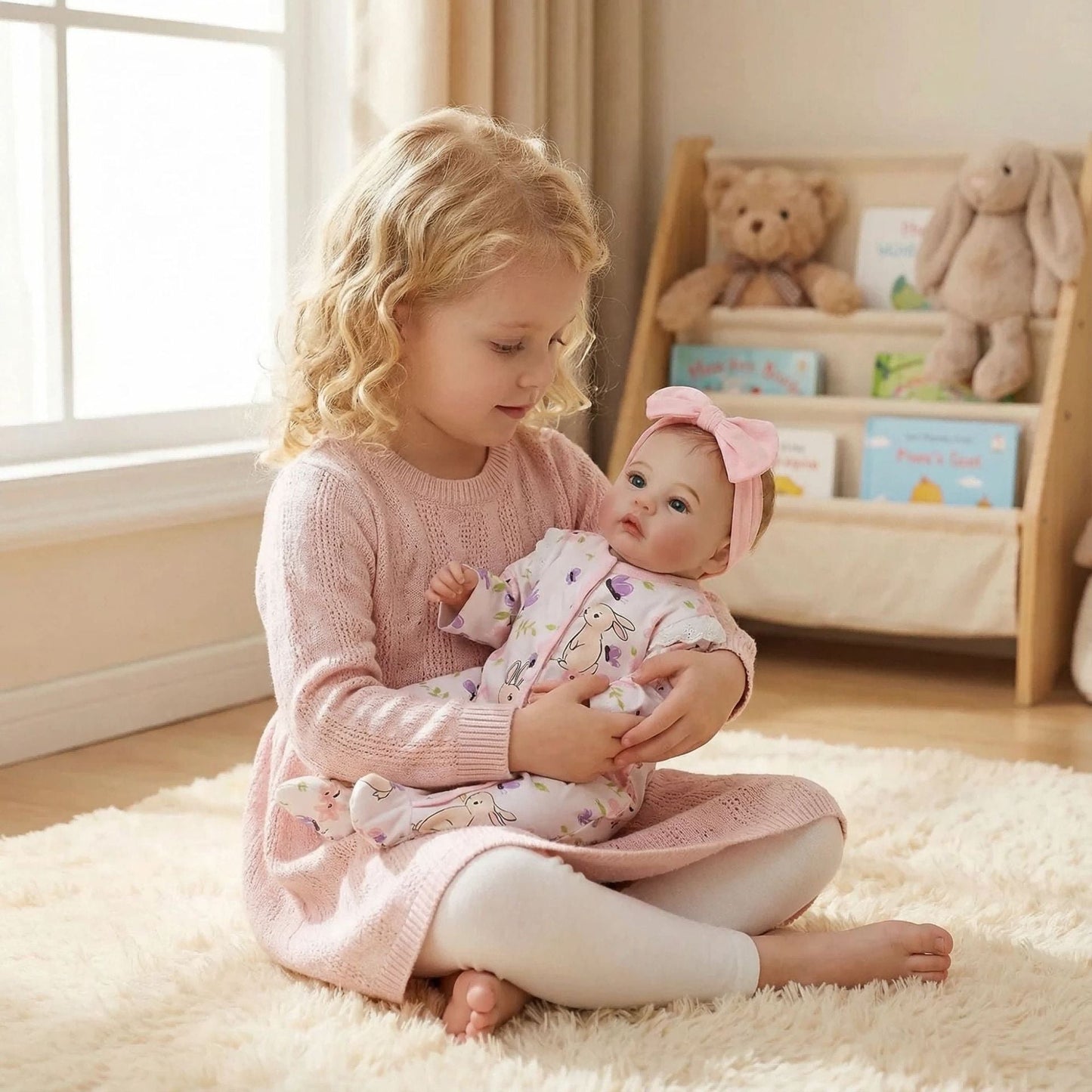 48cm Blue Eyes Reborn Baby Meadow In Floral print romper