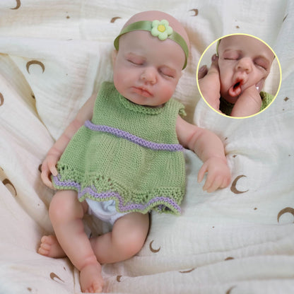 30cm Soft Full Silicone Asleep Loulou Reborn Doll Girl In Green Dress