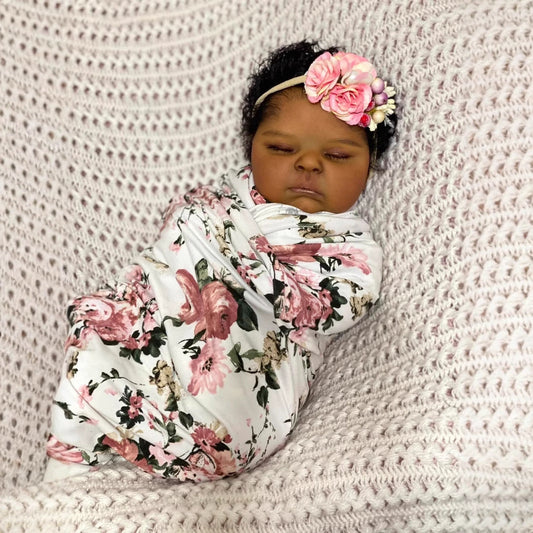 Beryl 19 Inches Realistic Closed Eyes Dark Skin Reborn Doll-Peaches