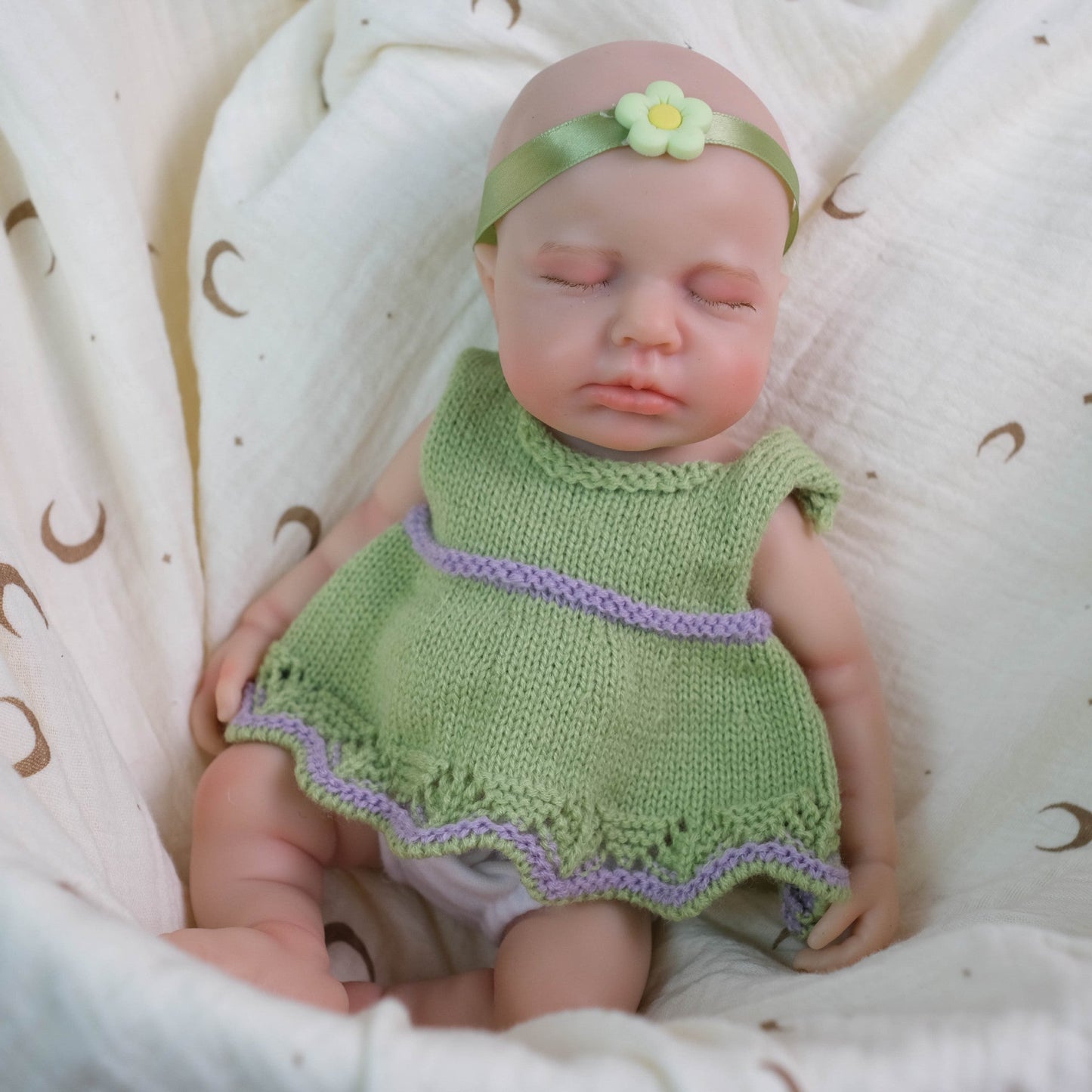 30cm Soft Full Silicone Asleep Loulou Reborn Doll Girl In Green Dress