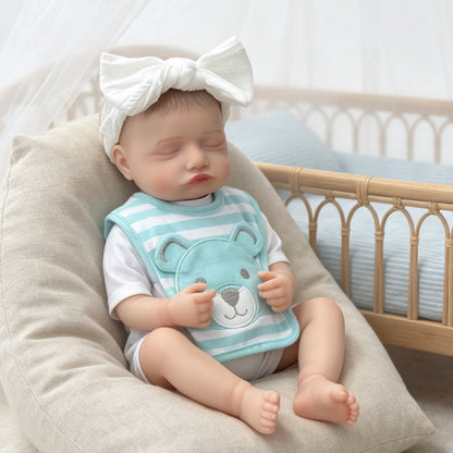 Bambola Reborn femminile Rosalie da 50 cm (20 pollici) realistica con occhi chiusi e bavaglino a righe blu