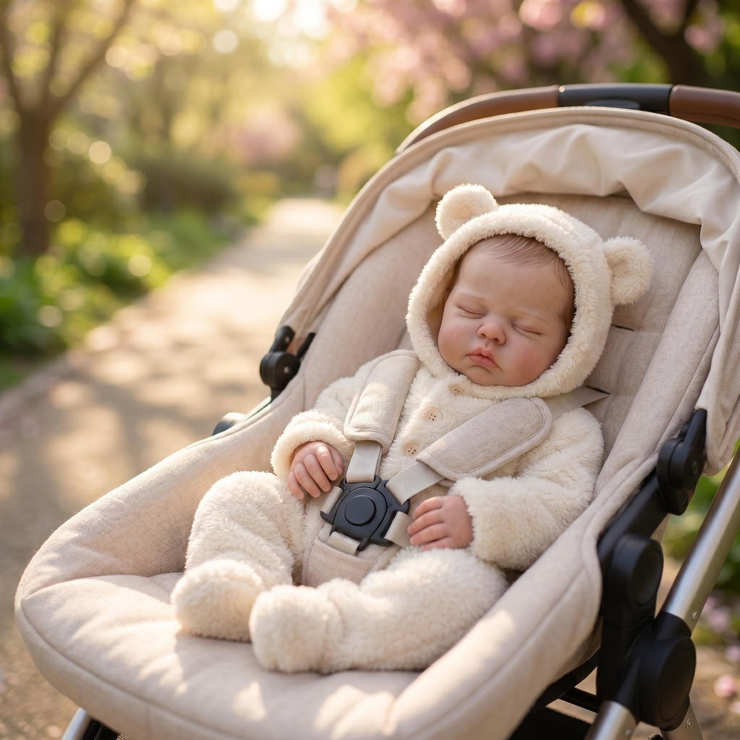 Bambola reborn di Pickle 48 cm con corpo morbido vestita con tutina di peluche beige