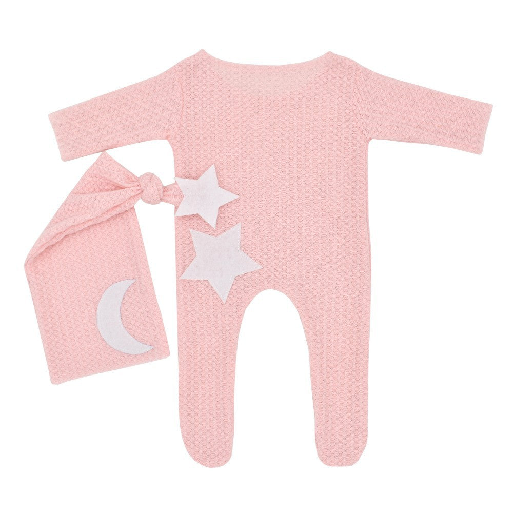 Set di due pezzi con body e cappello in maglia a forma di stella e luna per bambole da 18-20 pollici