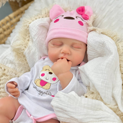 45cm Full Silicone Stretchable Loulou Reborn Girl in Pink Bear Outfits