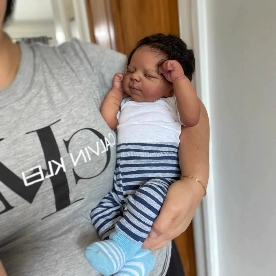 19 Inches Lifelike Merle Closed Eyes Dark Skin Soft Body Reborn Doll-Pascale
