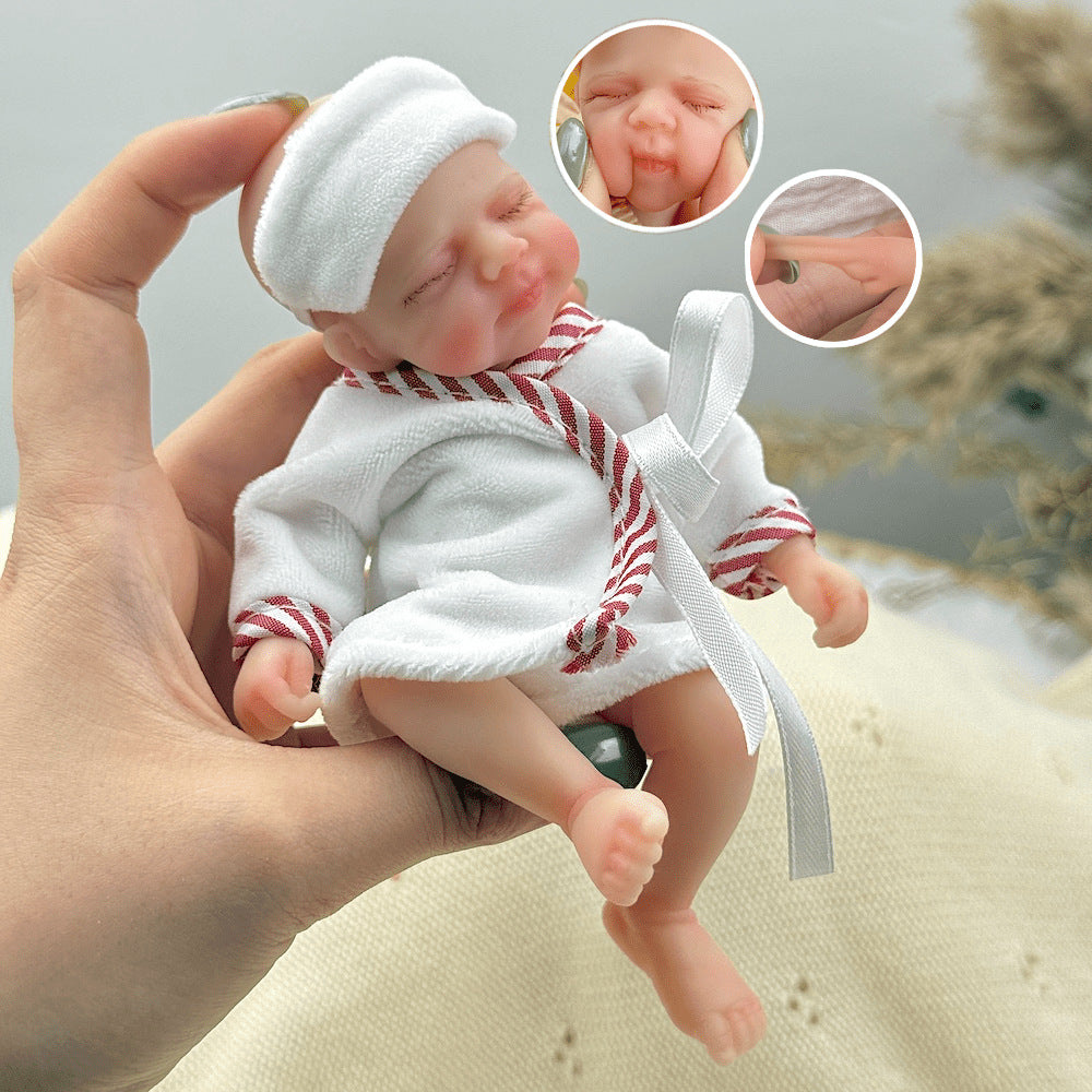 15cm Silicone Closed Eyes Pascale Mini Reborn Doll in White Bathrobe