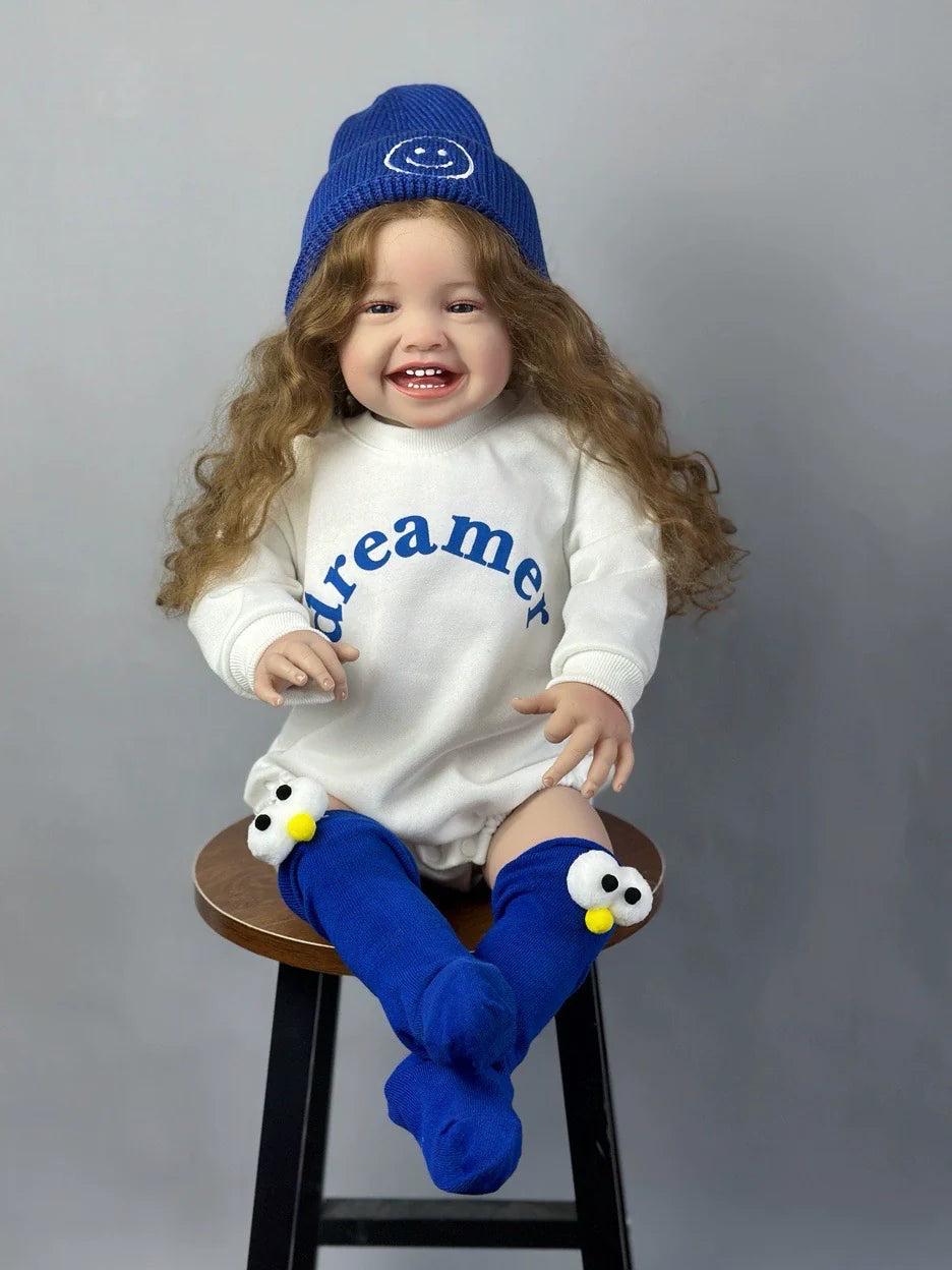 24 pollici occhi aperti capelli lunghi sorriso bambola reborn ragazze-Mila