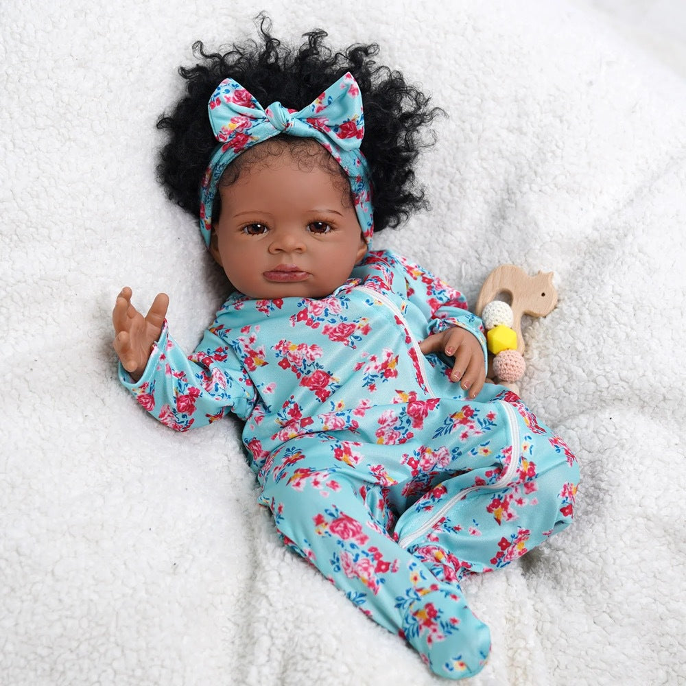 20 Inches Dark Skin Curly Hair Reborn Doll Lanny